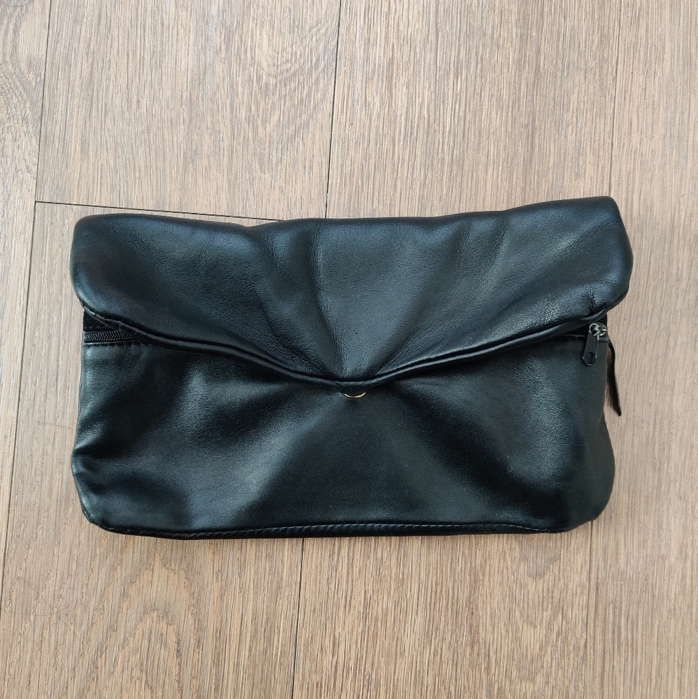 Scuola del Cuoio Firenze Black Italian Leather Ruched Clutch Evening Bag